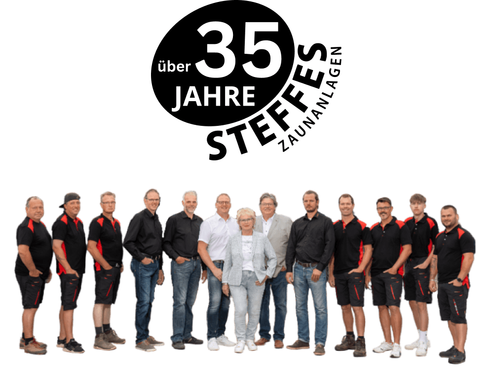 Team-Foto von Steffes Zaunanlagen mit Logo